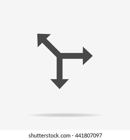 Three-way direction arrow icon. Vector concept illustration for design.