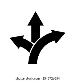 Three-way direction arrow sign icon design.  Three-way direction sign icon in trendy flat style design. Vector illustration.