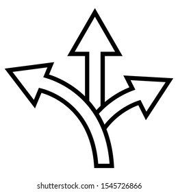 Three-way direction arrow sign icon design.  Three-way direction sign icon in trendy outline style design. Vector illustration.