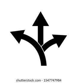 Three-way direction arrow sign icon design. Three-way direction sign icon in modern flat style design. Vector illustration.