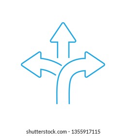 three-way direction arrow sign, road sign direction icon, vector illustration