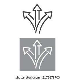 Three-way direction arrow sign, road sign, direction icon, vector illustration, in two different versions. 