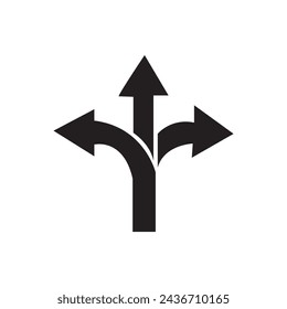 Three-way direction arrow sign, road direction icon. Vector illustration