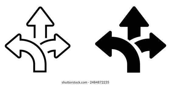 signo de flecha de dirección de tres vías, icono de dirección de señal de carretera, Ilustración vectorial