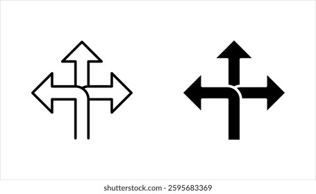 three-way direction arrow sign, road sign direction icon set, vector illustration on white background