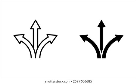 three-way direction arrow sign, road sign direction icon set, vector illustration on white background