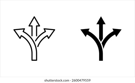 three-way direction arrow sign, road sign direction icon set, vector illustration on white background