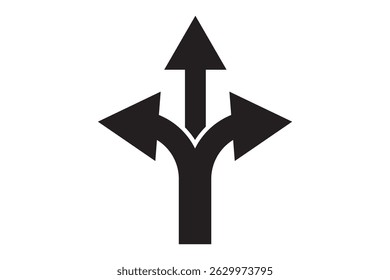 Three-way direction arrow sign, road sign direction icon set, vector illustration on white background. EPS 10.
