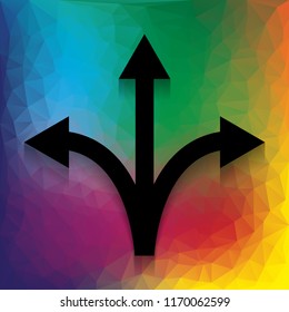 Three-way direction arrow sign. Vector. Flat style black icon on white.