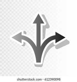 Three-way direction arrow sign. Vector. New year blackish icon on transparent background with transition.