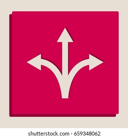 Three-way direction arrow sign. Vector. Grayscale version of Popart-style icon.