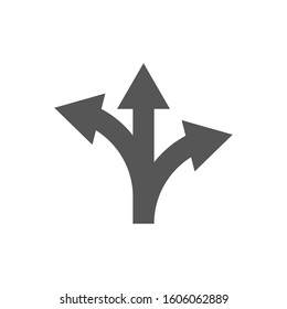 three-way direction arrow sign. Way vector icon illustration design template.