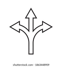 Three-way direction arrow vector icon flat. eps 10