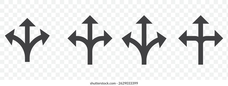 three-way direction arrow vector icon Set of four on Transparent Background. EPS 10.