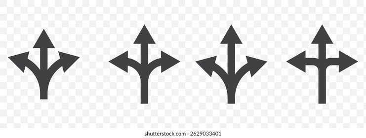 three-way direction arrow vector icon Set of four on Transparent Background. EPS 10.