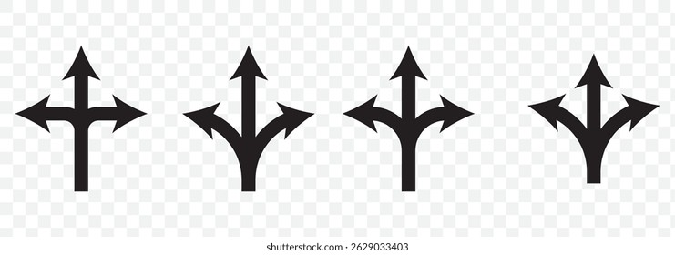 three-way direction arrow vector icon Set of four on Transparent Background. EPS 10.