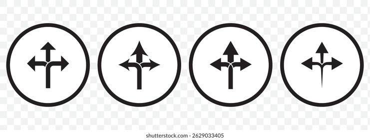 three-way direction arrow vector icon Set of four on Transparent Background. EPS 10.
