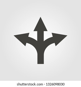 Three-way direction on a white background