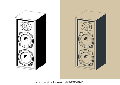 Three-way hifi loudspeaker system stylized vector illustrations