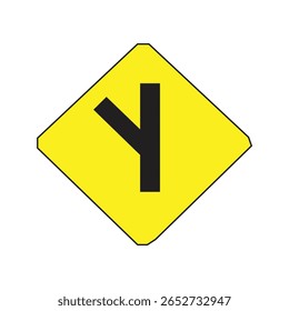 A three-way intersection traffic sign with a left slant vector illustration warns drivers to be more careful because of the potential danger of the intersection.