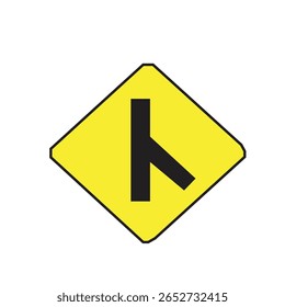 A three-way intersection traffic sign with a right angle vector illustration warns drivers to be more careful because of the potential danger of the intersection.