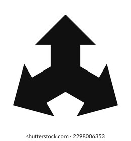 Three-way outward pointing mini arrows. A symbol made from a trio of small black arrow shapes. Isolated on a white background.