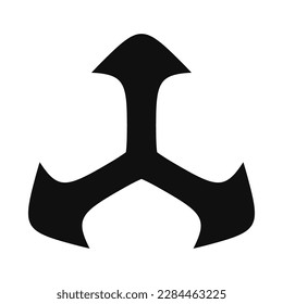 Three-way outward pointing squircle arrows. A symbol made from a trio of rounded black arrow shapes. Isolated on a white background.