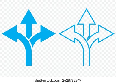 three-way vector symbol icon. Event direction icon in Blue Color on Transparent Background. EPS 10.