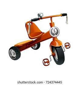 Three-wheeled children's bicycle cartoon. Vector illustration