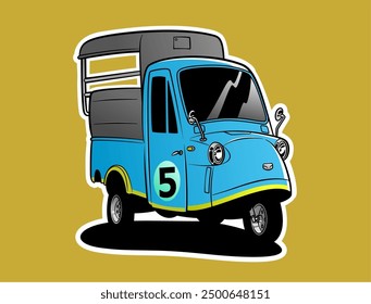 A three-wheeled public transport vehicle, often called an auto-rickshaw, is a popular mode of transportation in many parts of the world.