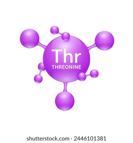 Threonine amino acid. Molecules that combine to form proteins nutrients necessary for health muscle. Biomolecules model 3D purple for ads dietary supplements. Medical scientific concepts. Vector.