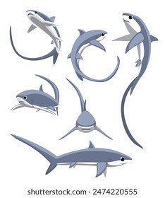 Thresher Shark Poses Cartoon Character