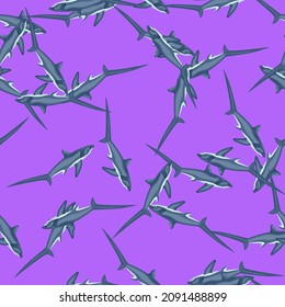 Thresher shark seamless pattern in scandinavian style. Marine animals background. Vector illustration for children funny textile prints, fabric, banners, backdrops and wallpapers.