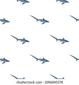 Dreherer Hai nahtloses Muster im skandinavischen Stil. Meerestierhintergrund. Vektorgrafik für Kinder lustige Stoffdrucke, Stoff, Banner, Hintergründe und Wallpaper.