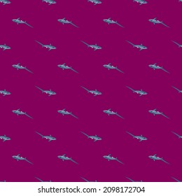 Thresher shark seamless pattern in scandinavian style. Marine animals background. Vector illustration for children funny textile prints, fabric, banners, backdrops and wallpapers.