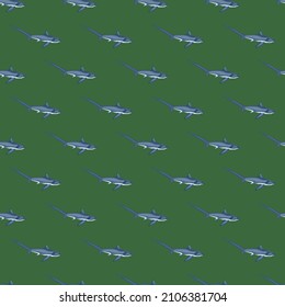 Thresher shark seamless pattern in scandinavian style. Marine animals background. Vector illustration for children funny textile prints, fabric, banners, backdrops and wallpapers.