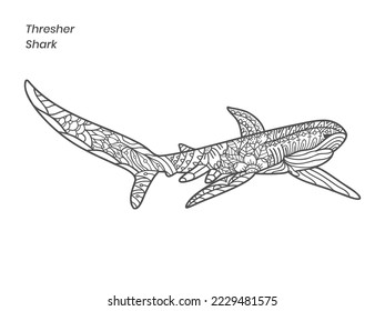 Thresher shark zentangle hand drawing illustration