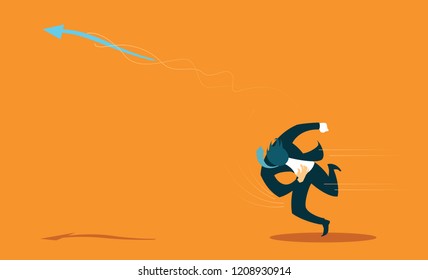 Threw a spear up and forward. Achieving success. Vector illustration