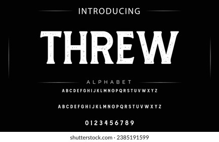 Threw Vintage decorative font. Lettering design in retro style with label. Perfect for alcohol labels, logos, shops and many other.