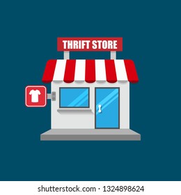 thrift store front exterior facade.flat design.thrift store building - thrift store icon.