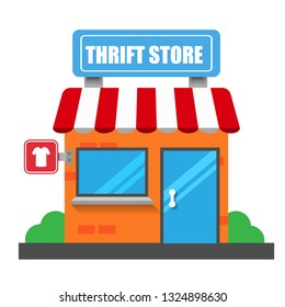 thrift store front exterior facade.flat design.thrift store building - thrift store icon.