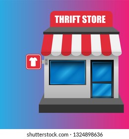 thrift store front exterior facade.flat design.thrift store building - thrift store icon.