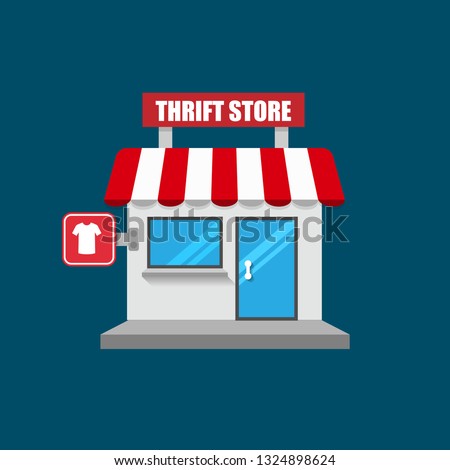 thrift store front exterior facade.flat design.thrift store building - thrift store icon.