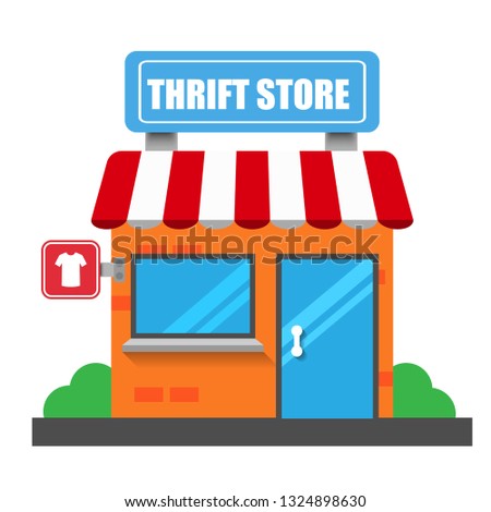 thrift store front exterior facade.flat design.thrift store building - thrift store icon.