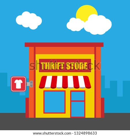 thrift store front exterior facade.flat design.thrift store building - thrift store icon.