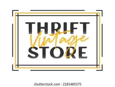 Thrift Store Sign, Thrift Store Poster, Vintage Thrift Store, Vintage Clothing Store, Business Sign, Thrifting Branding, Vector Illustration Background