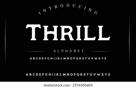 Thrill Elegant Luxus abstrakte Hochzeitsmode Logo Schriftart. Minimale klassische urbane Schriftarten für Logo, Marke etc. Typografie Schrift Groß- und Kleinschreibung und Zahl. Vektorgrafik