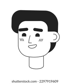 Thrilled with joy boy raising eyebrows monochromatic flat vector character head. Editable black white cartoon face emotion. Hand drawn lineart ink spot illustration for web graphic design, animation