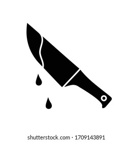 Thriller movie black glyph icon. Suspenseful cinema genre, survival horror, action silhouette symbol on white space. Shocking films with gore and violence. Bloody knife vector isolated illustration