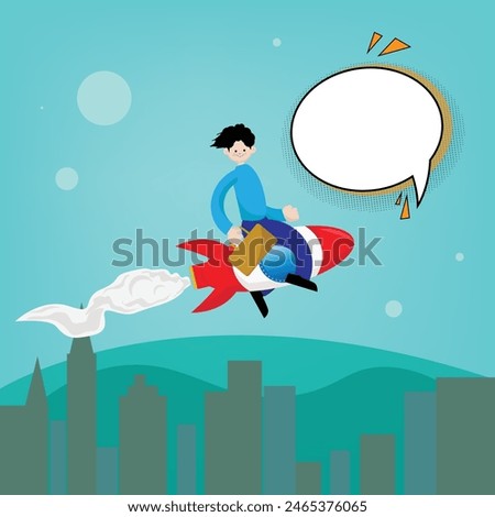 A thrilling scene captures a daring individual riding a rocket high above a bustling cityscape. The image symbolizes ambition, innovation, and the relentless pursuit of dreams. 
